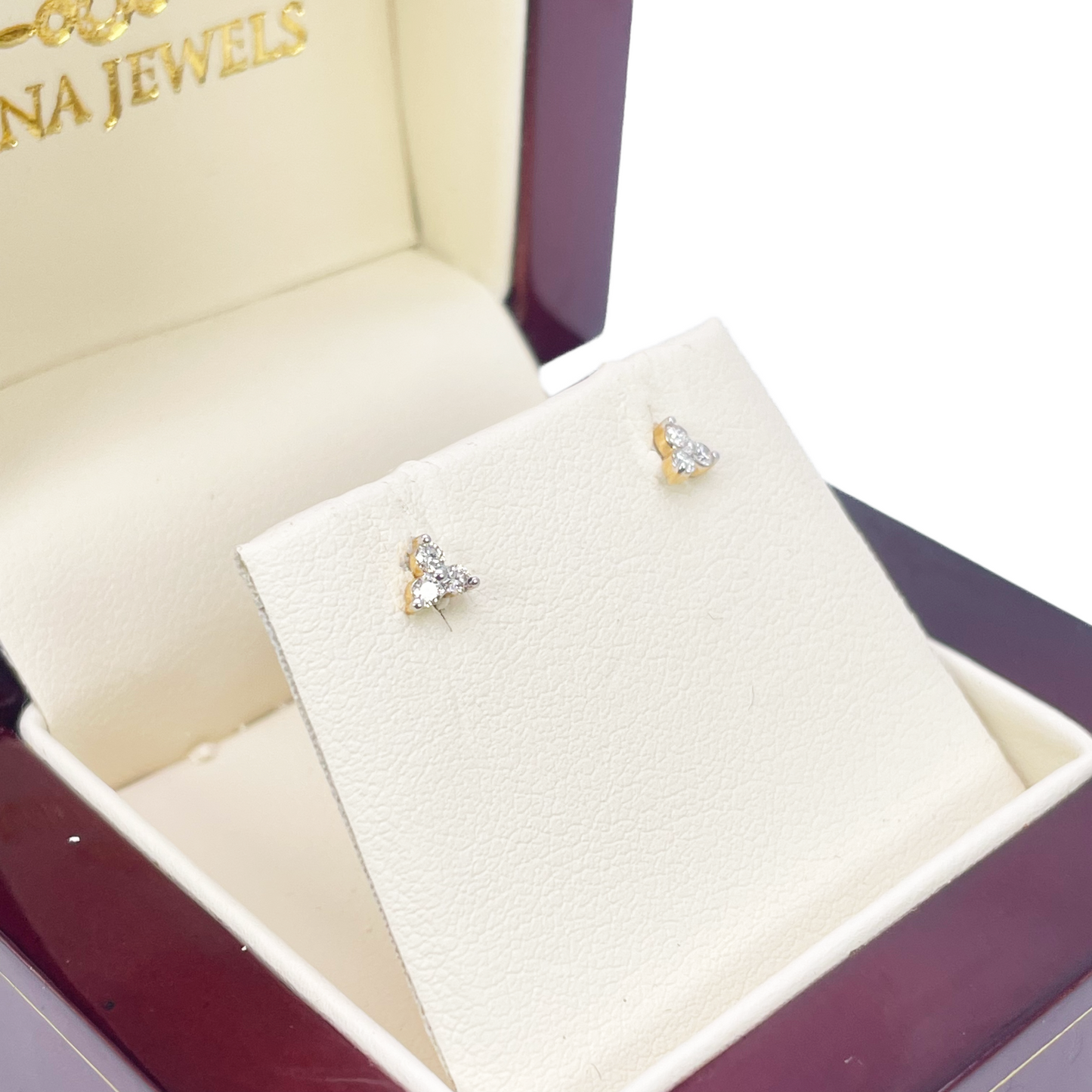 18ct Gold Natural Round Diamond Three Stone Children's Studs Earrings 0.10ct