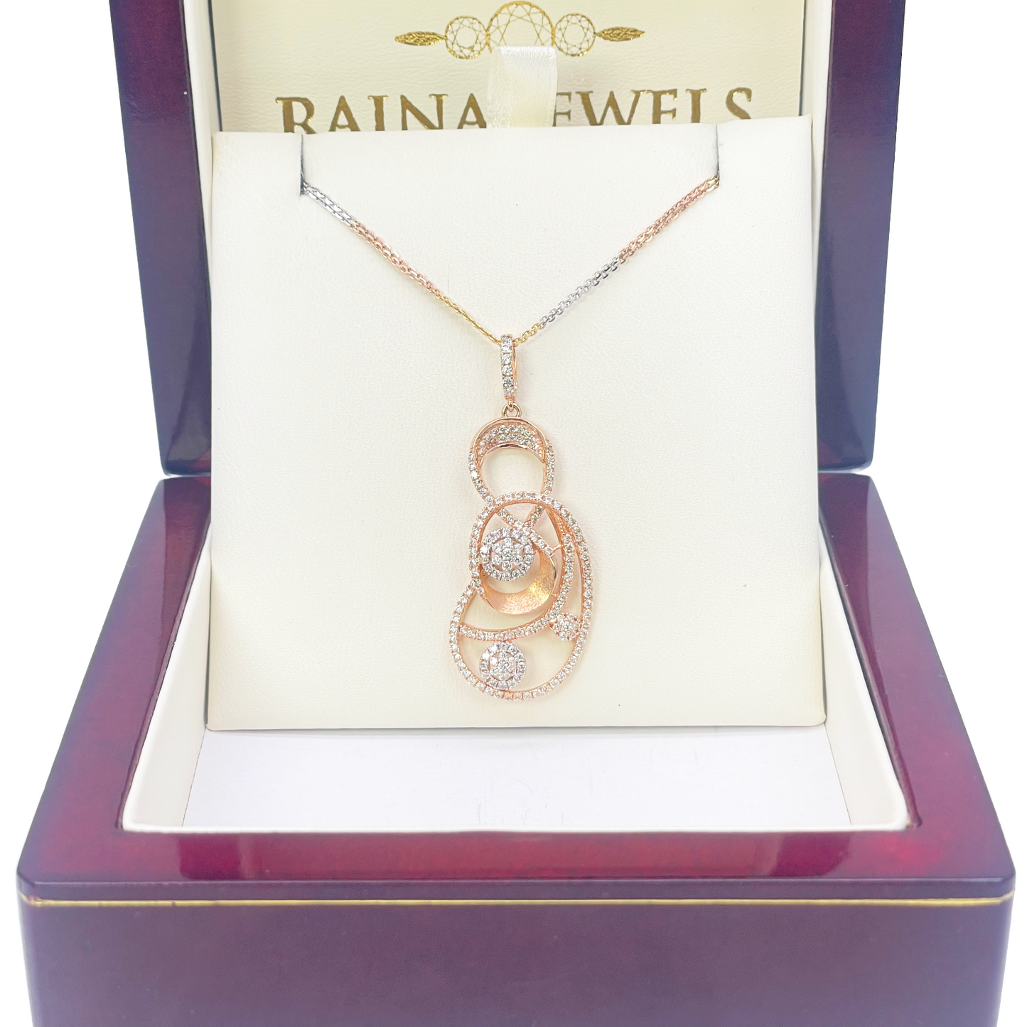 18ct Rose Gold Tri-Colour Chain & A Beautiful Unique Swirl Cubic Zirconia Pendant 19.5Inches