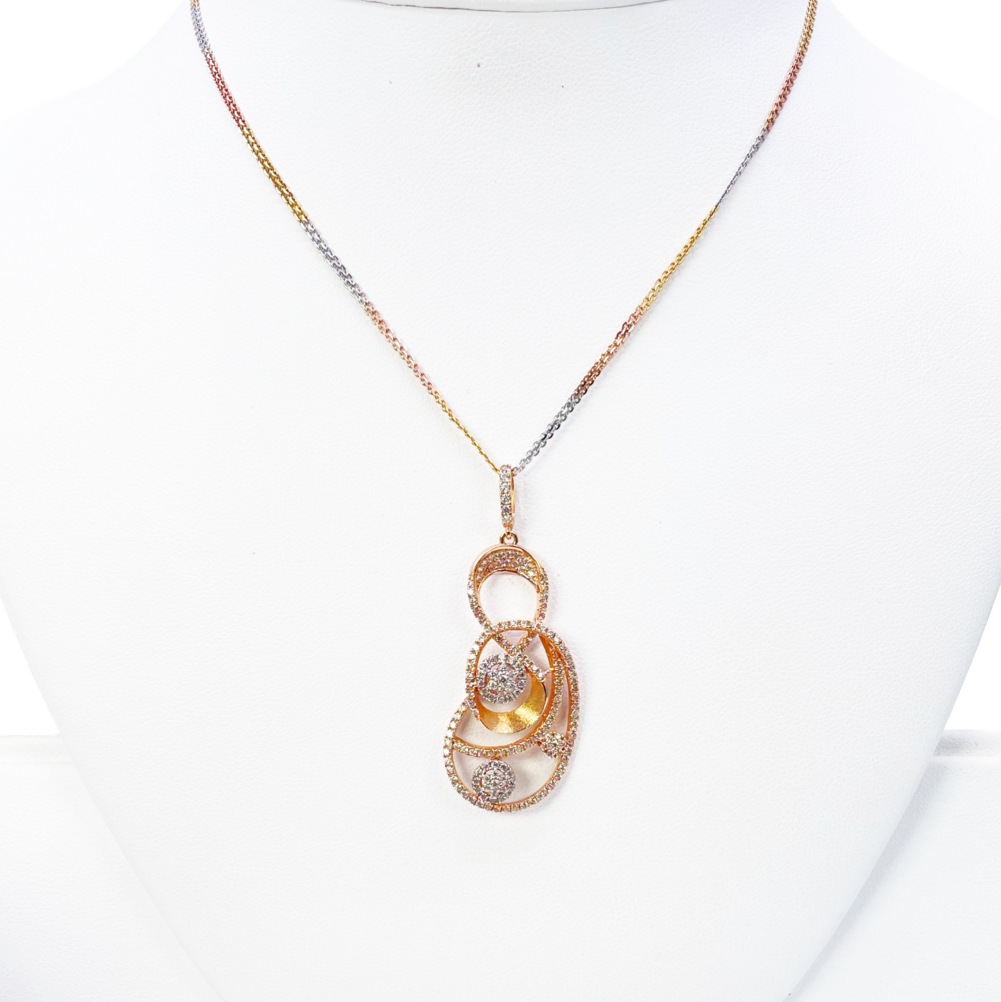 18ct Rose Gold Tri-Colour Chain & A Beautiful Unique Swirl Cubic Zirconia Pendant 19.5Inches