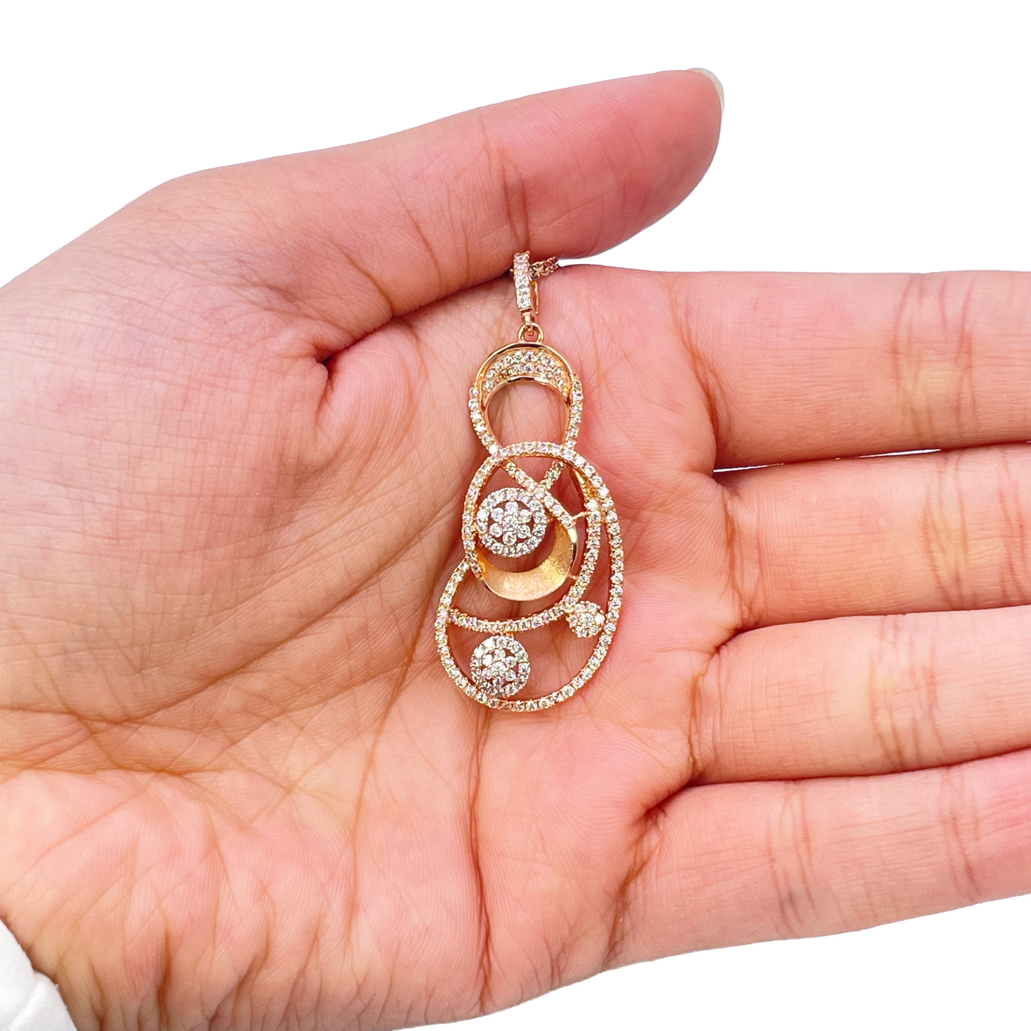 18ct Rose Gold Tri-Colour Chain & A Beautiful Unique Swirl Cubic Zirconia Pendant 19.5Inches