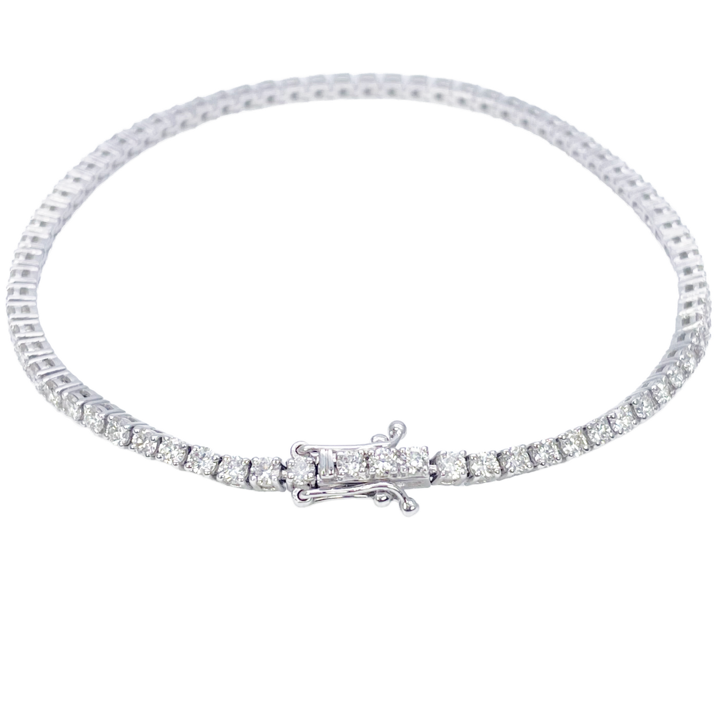 18ct White Gold Natural Diamond 4-Claw Tennis Bracelet 2.45ct 7 inch GIA Cert