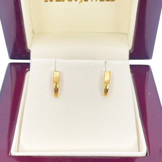 22ct Yellow Gold Plain High Polished Children's Earrings 9mm Length 