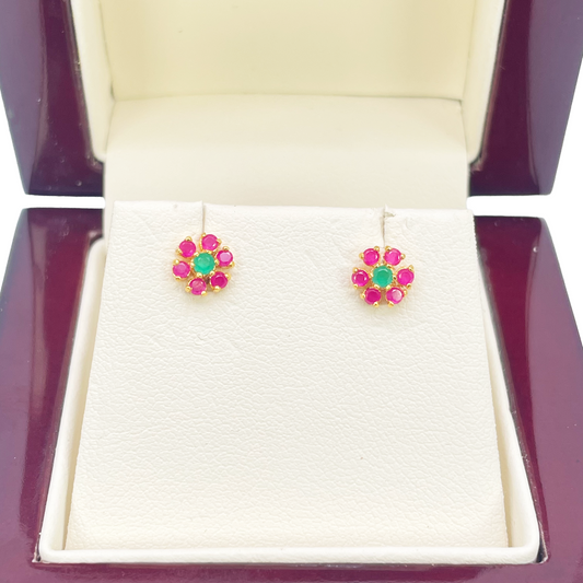 22ct Yellow Gold Children's Flower Shaped Small Gemstone Stud Earrings 
