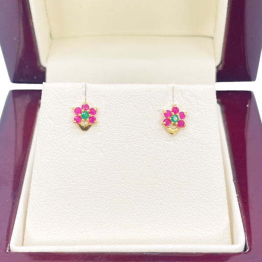 22ct Yellow Gold Children's Half Flower Shaped Small Gemstone Stud Earrings 