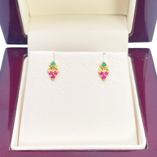 22ct Yellow Gold Children's Colourful Fruit Small Gemstone Stud Earrings 