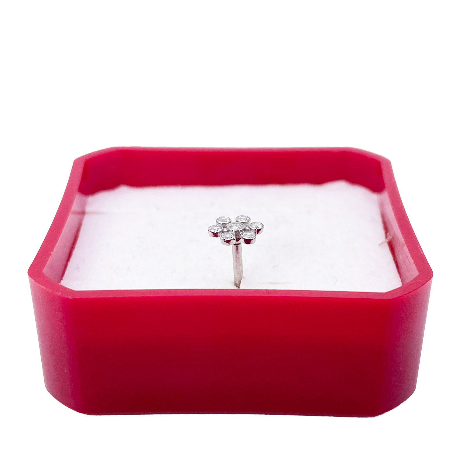 18ct White Gold Six Petal Flower Cubic Zirconia Bezel Nose Stud/Pin 5.4mm Length 
