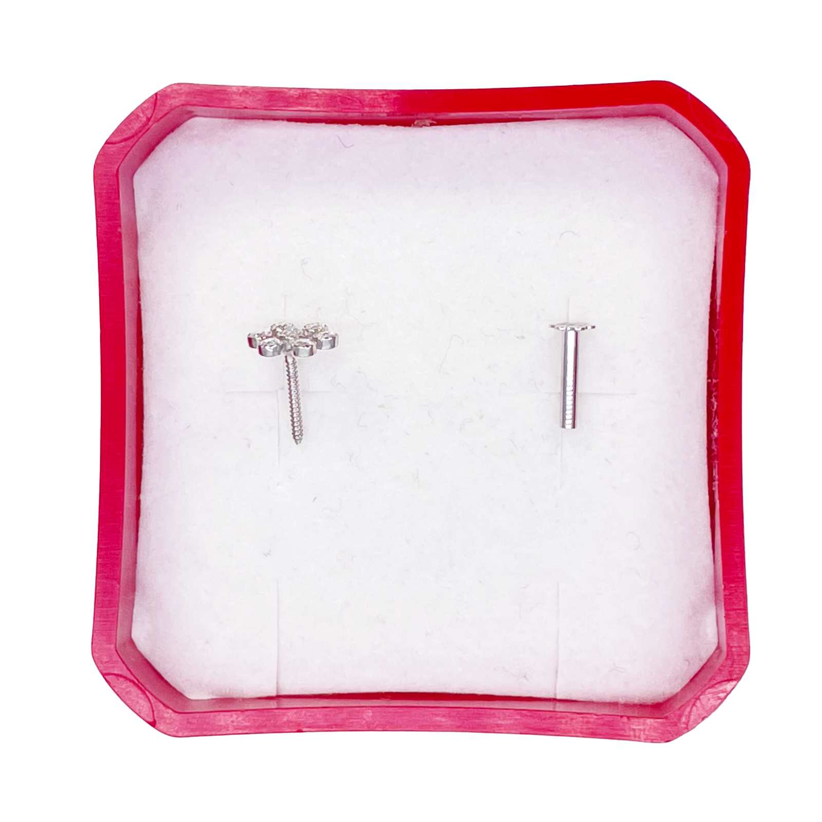 18ct White Gold Six Petal Flower Cubic Zirconia Bezel Nose Stud/Pin 5.4mm Length 