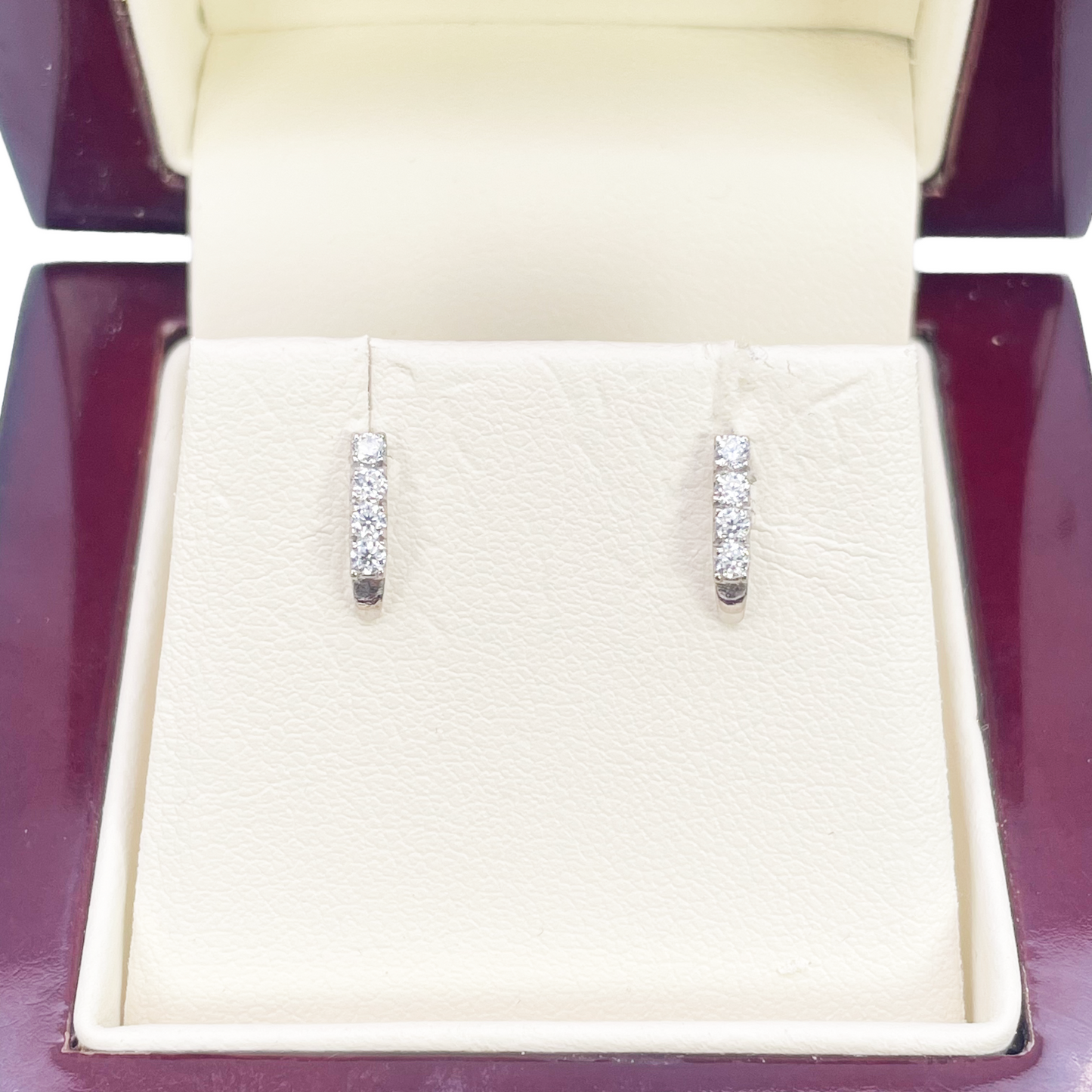 18ct White Gold High Polished Five Stone Cubic Zirconia Childrens Earrings 9mm Length 