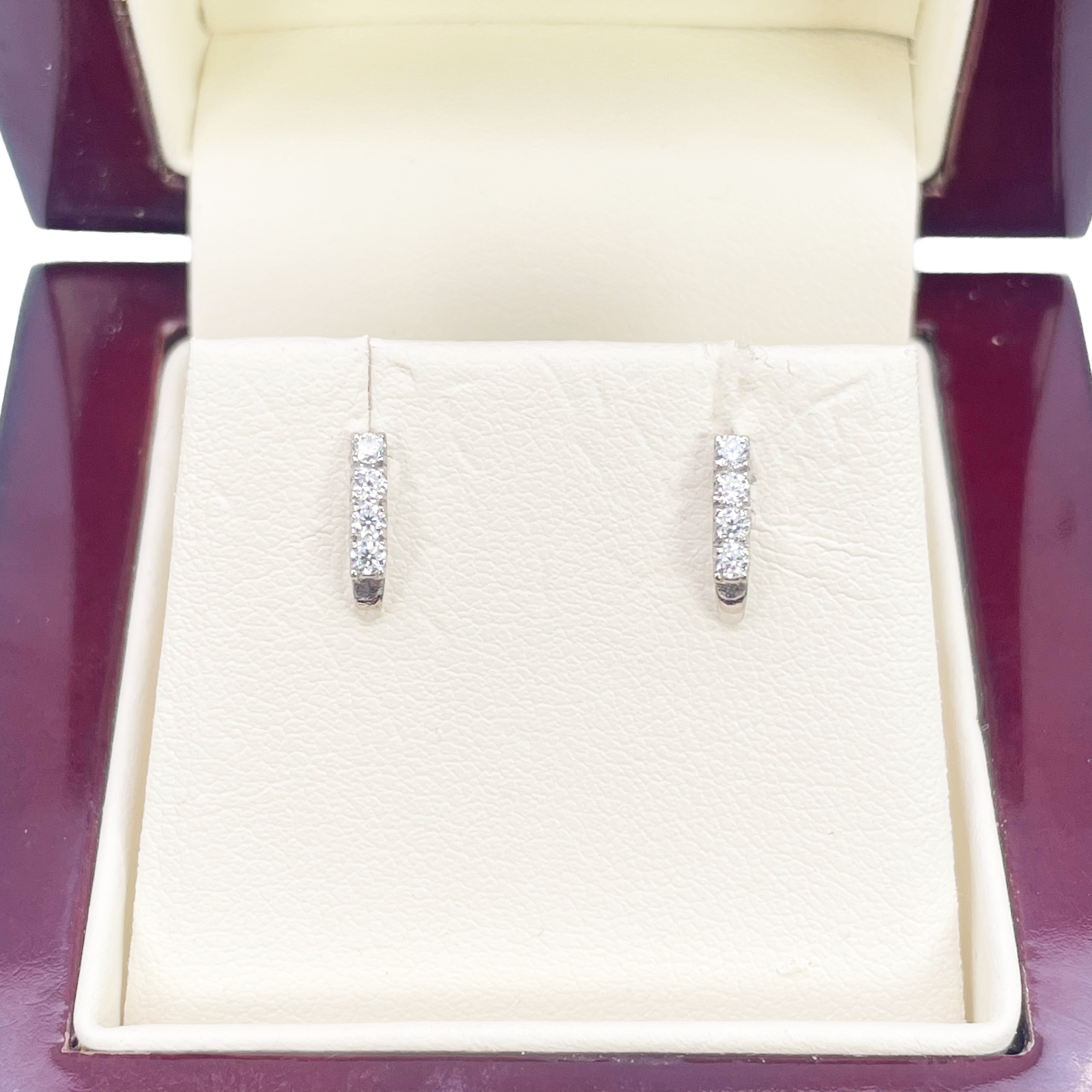 18ct White Gold High Polished Five Stone Cubic Zirconia Childrens Earrings 9mm Length 