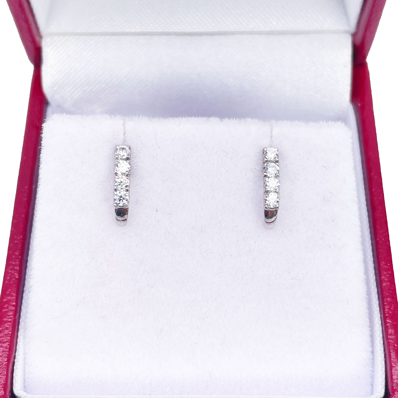 18ct White Gold High Polished Five Stone Cubic Zirconia Childrens Earrings 9mm Length 