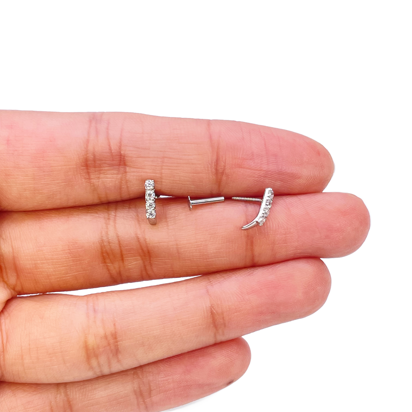 18ct White Gold High Polished Five Stone Cubic Zirconia Childrens Earrings 9mm Length 