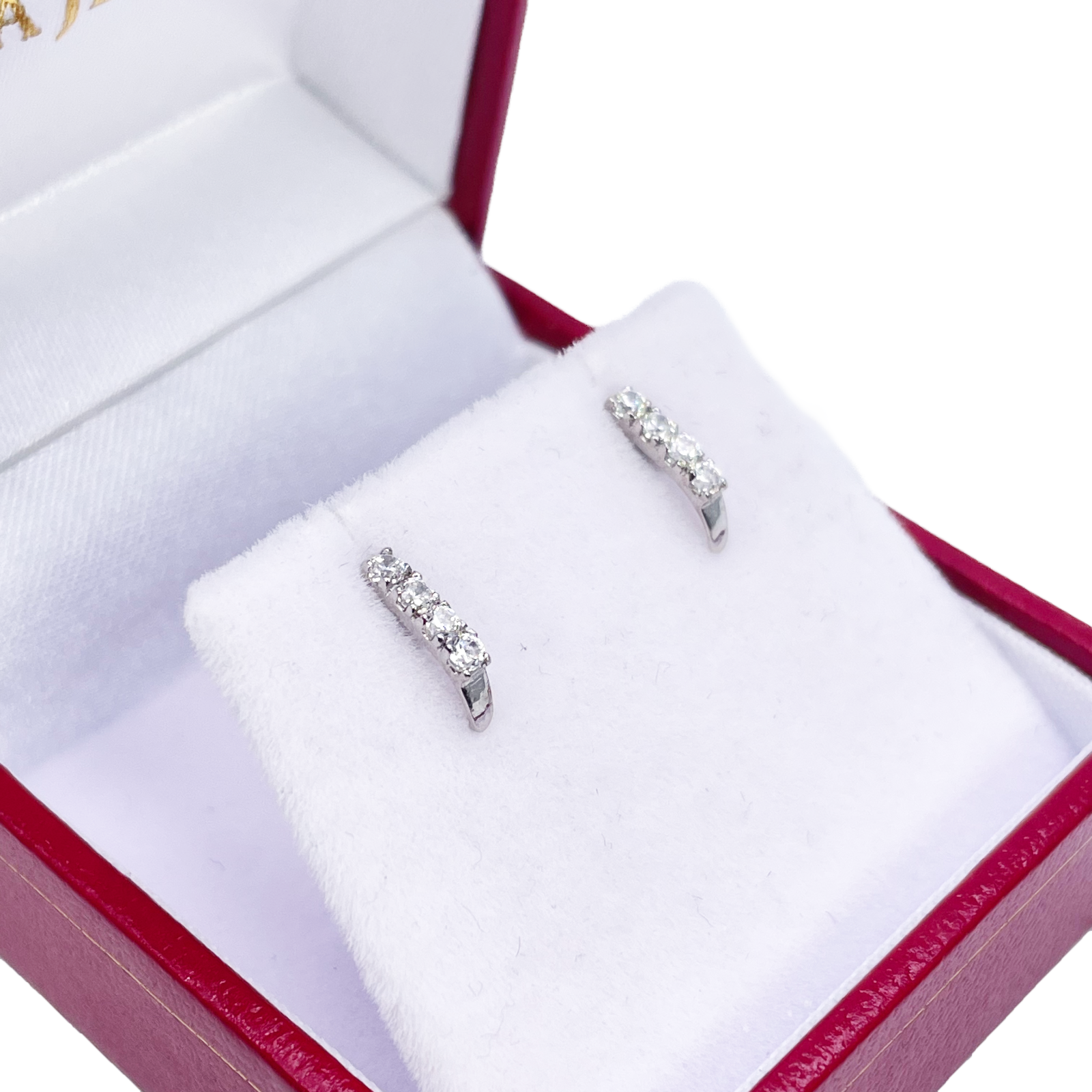 18ct White Gold High Polished Five Stone Cubic Zirconia Childrens Earrings 9mm Length 