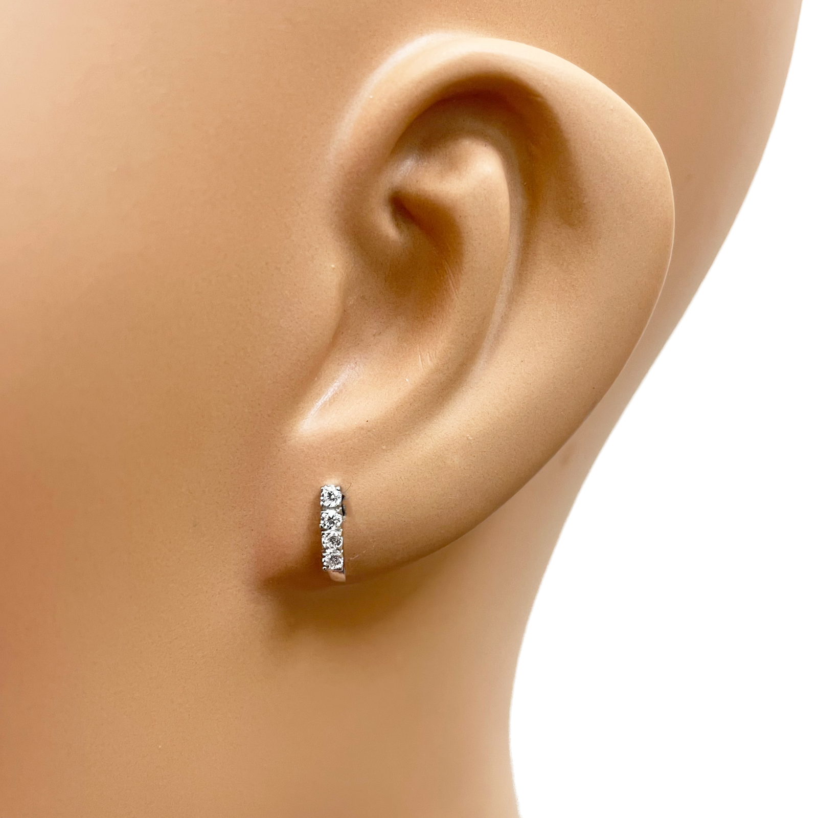 18ct White Gold High Polished Five Stone Cubic Zirconia Childrens Earrings 9mm Length 