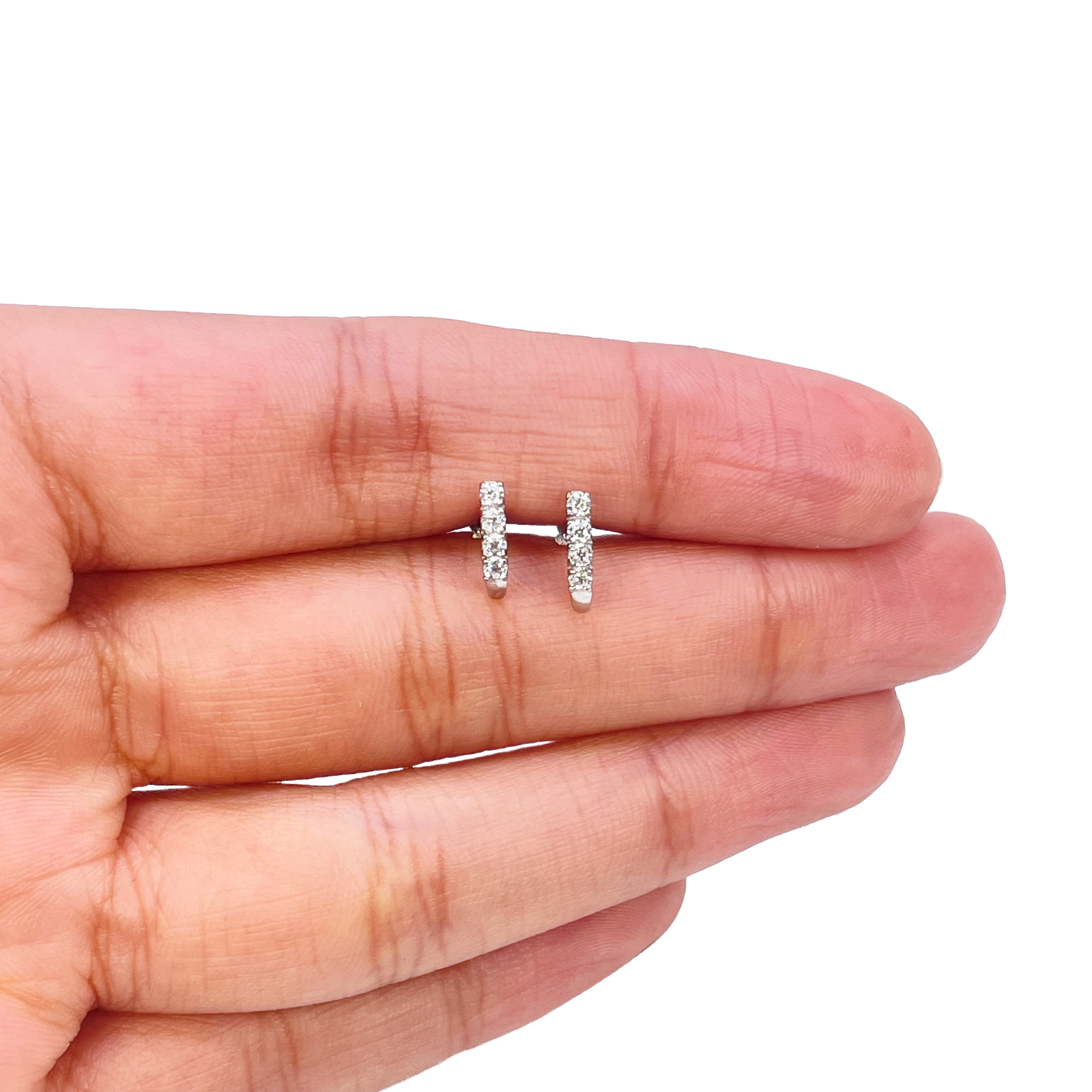 18ct White Gold High Polished Five Stone Cubic Zirconia Childrens Earrings 9mm Length 