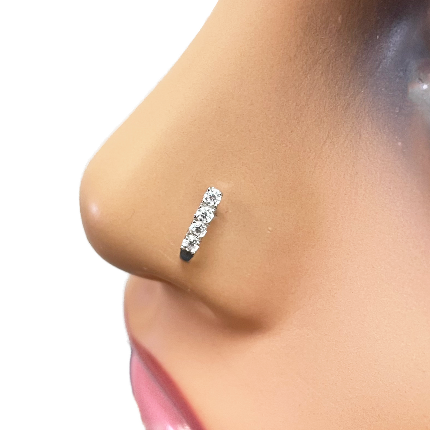 18ct White Gold High Polished Nose Stud/Pin 9mm Length