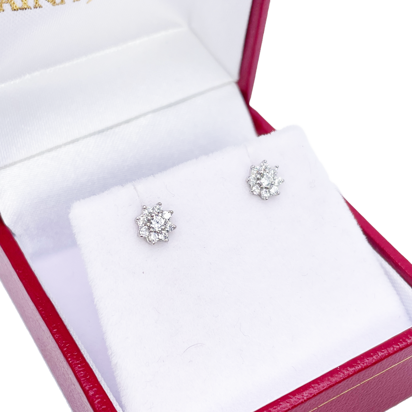 18ct White Gold Beautiful Eight Petal Cubic Zirconia Floral Children's Earrings 5.5mm Length