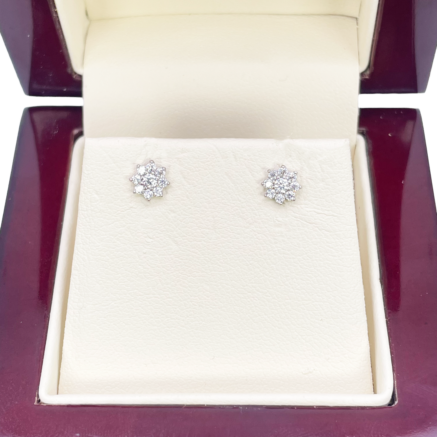 18ct White Gold Beautiful Eight Petal Cubic Zirconia Floral Children's Earrings 5.5mm Length