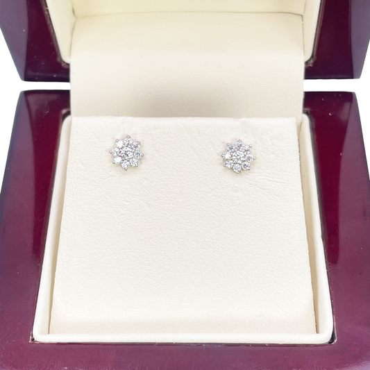 18ct White Gold Beautiful Eight Petal Cubic Zirconia Floral Children's Earrings 5.5mm Length 