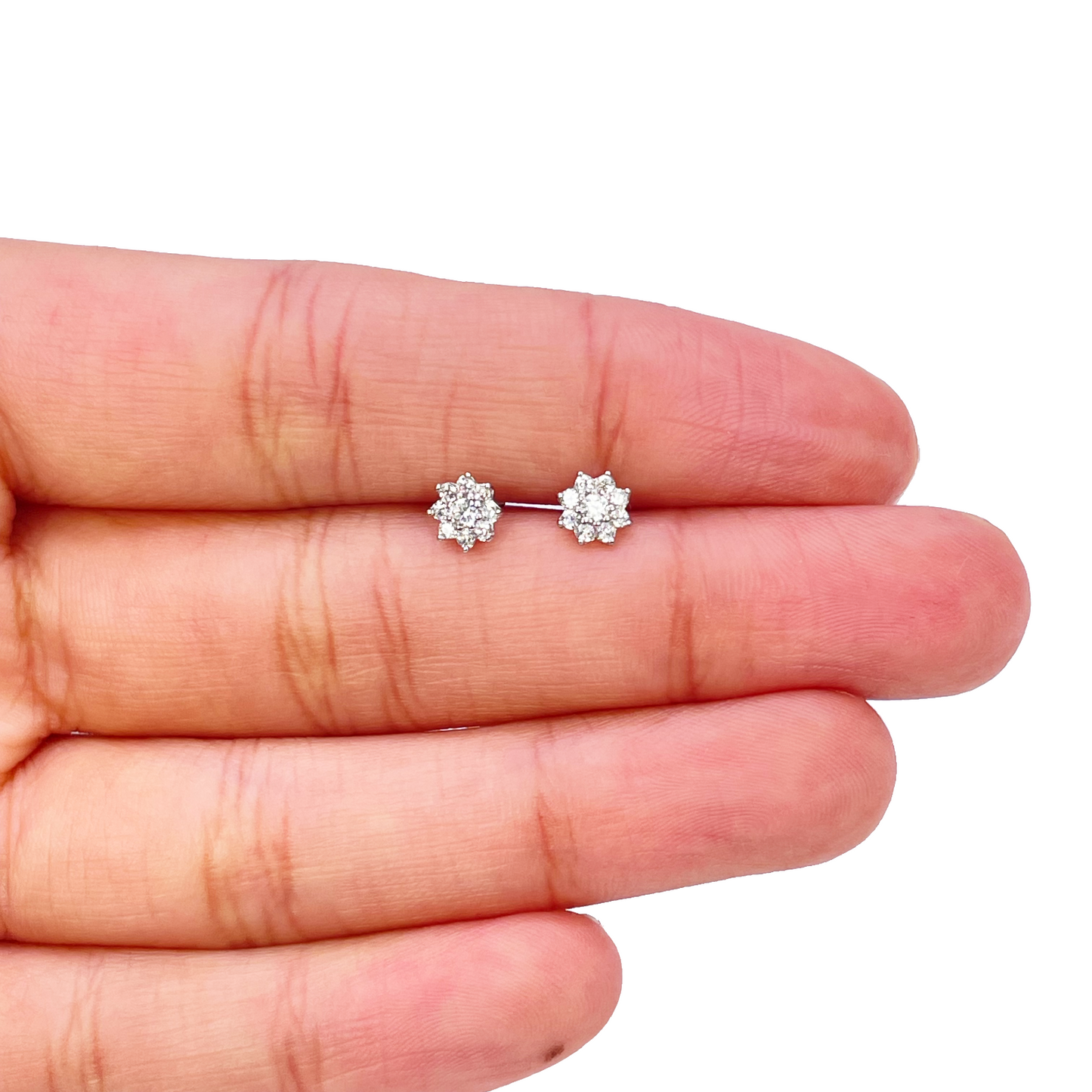 18ct White Gold Beautiful Eight Petal Cubic Zirconia Floral Children's Earrings 5.5mm Length