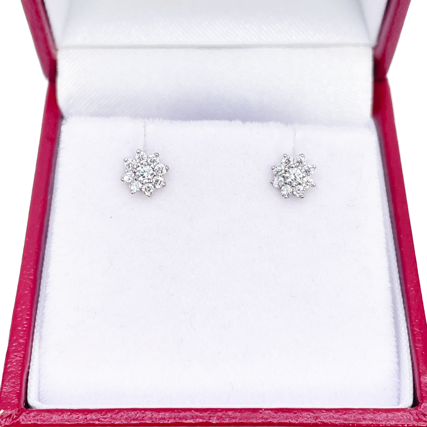 18ct White Gold Beautiful Eight Petal Cubic Zirconia Floral Children's Earrings 5.5mm Length