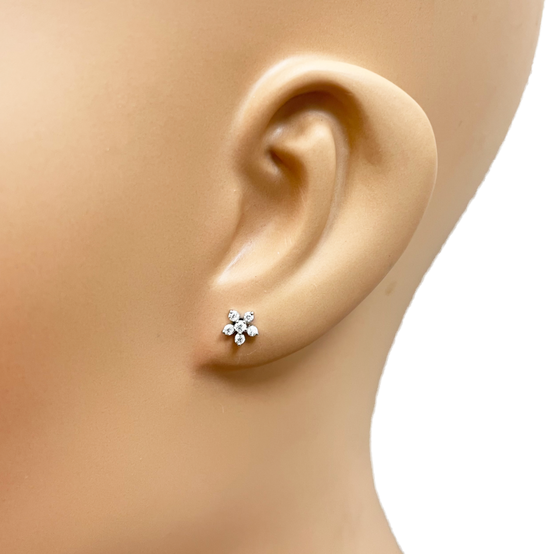 18ct White Gold Cubic Zirconia Tiny Floral Children's Earrings 5.5mm Width 