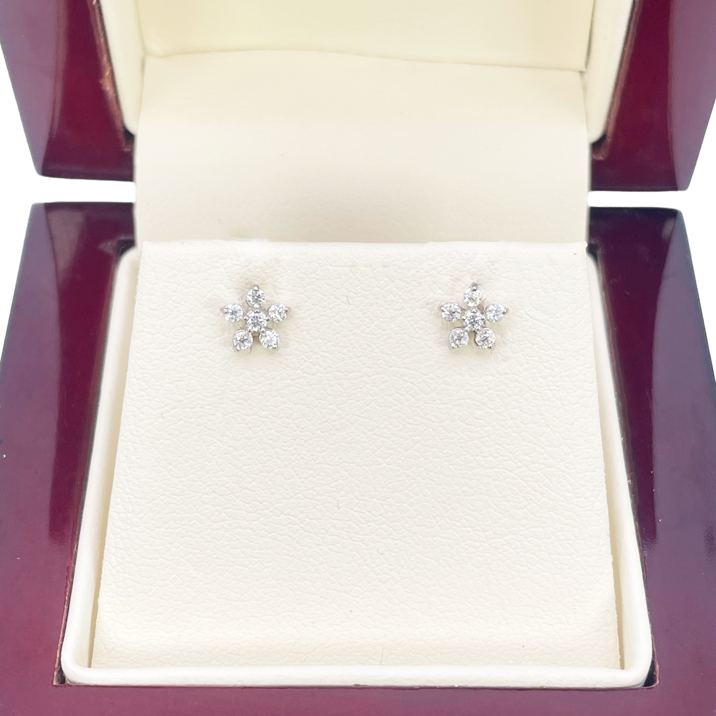 18ct White Gold Cubic Zirconia Tiny Floral Children's Earrings 5.5mm Width 