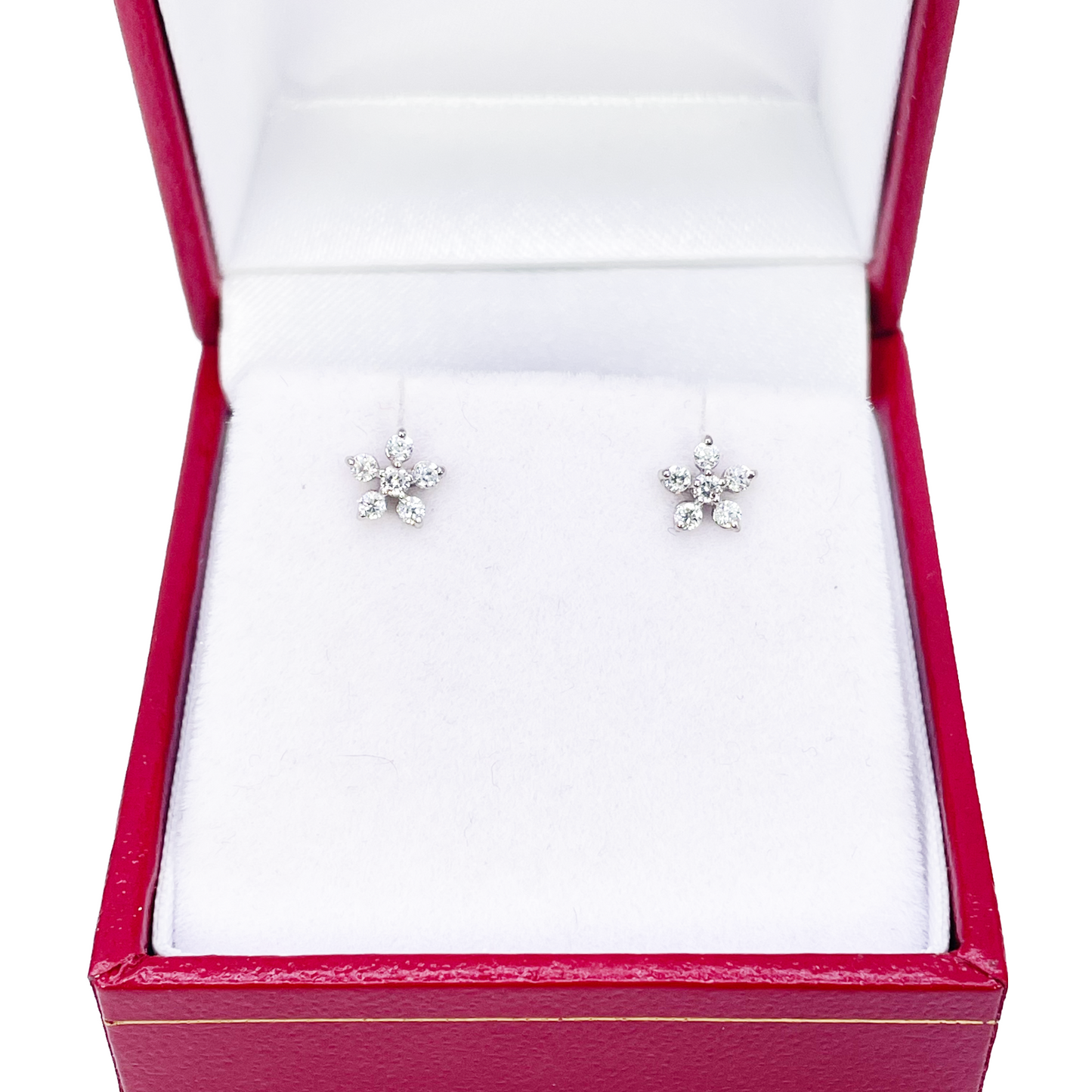 18ct White Gold Cubic Zirconia Tiny Floral Children's Earrings 5.5mm Width 