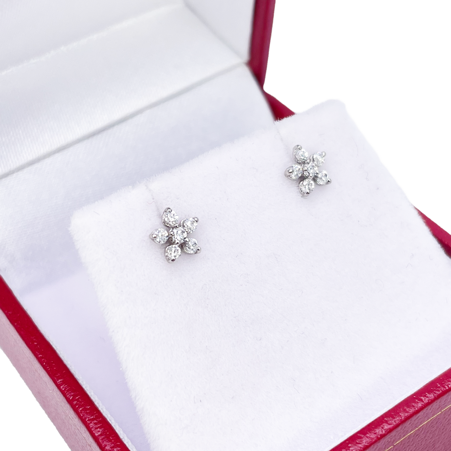 18ct White Gold Cubic Zirconia Tiny Floral Children's Earrings 5.5mm Width 