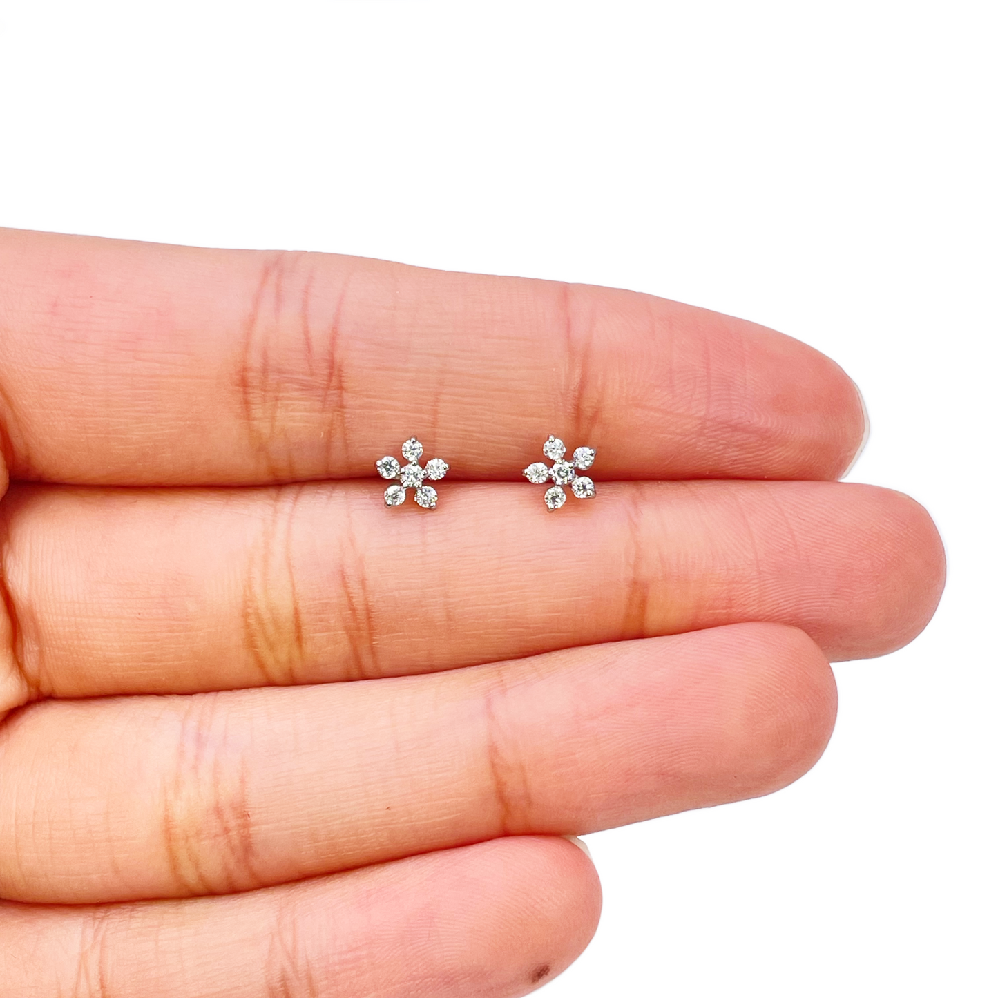 18ct White Gold Cubic Zirconia Tiny Floral Children's Earrings 5.5mm Width 