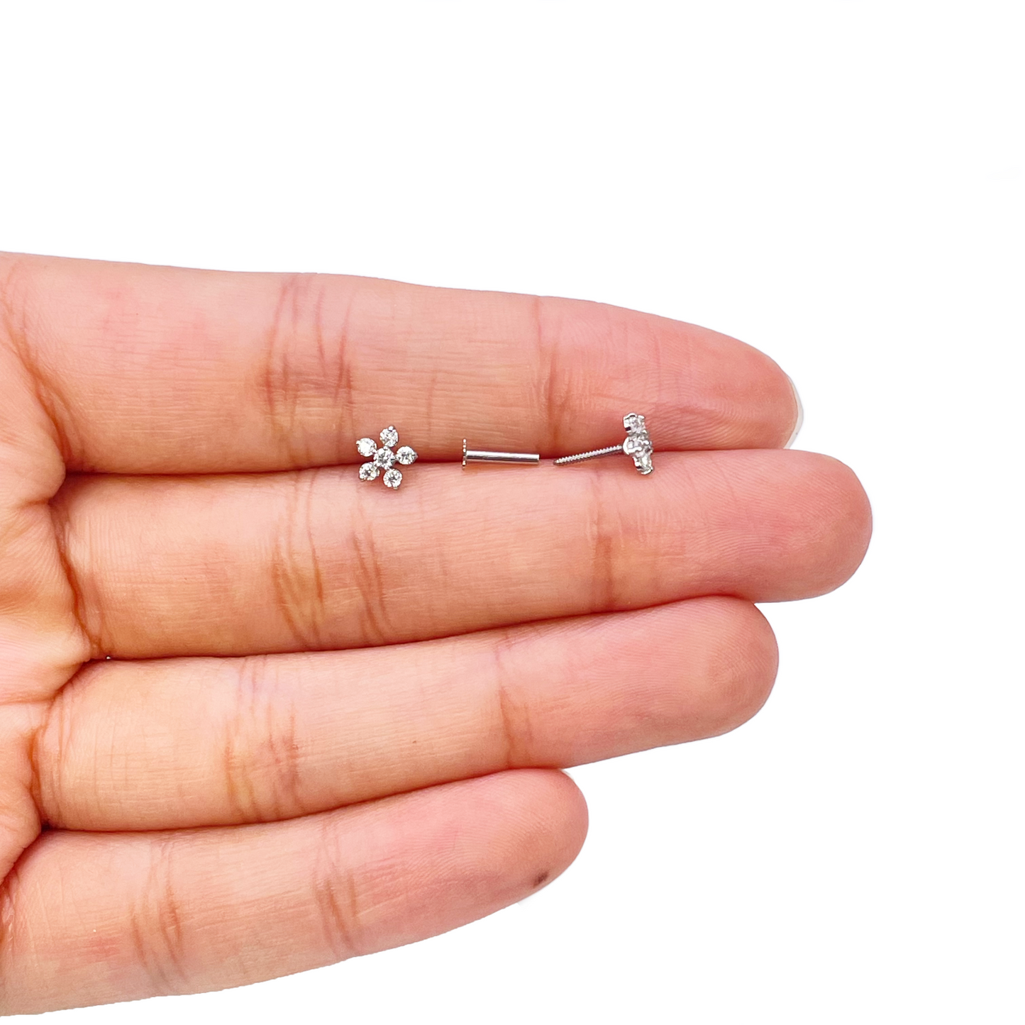 18ct White Gold Cubic Zirconia Tiny Floral Children's Earrings 5.5mm Width 