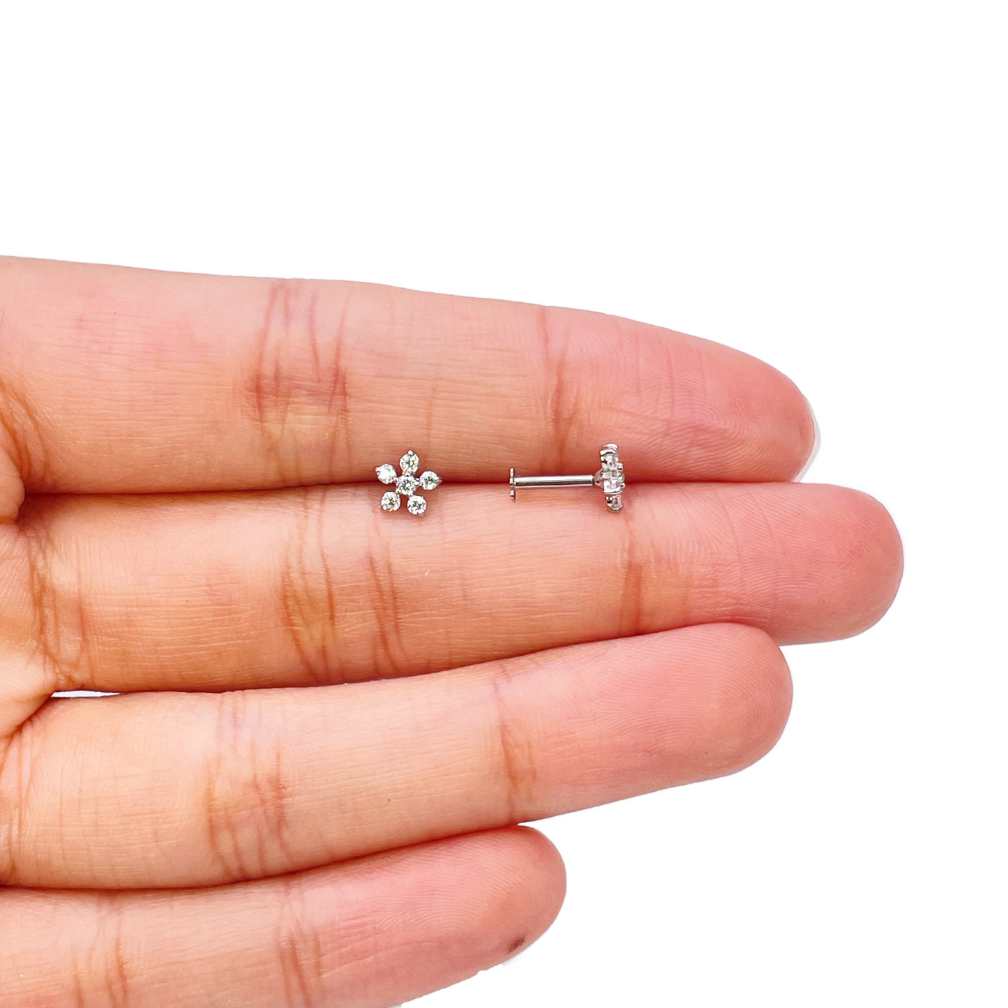 18ct White Gold Cubic Zirconia Tiny Floral Children's Earrings 5.5mm Width 