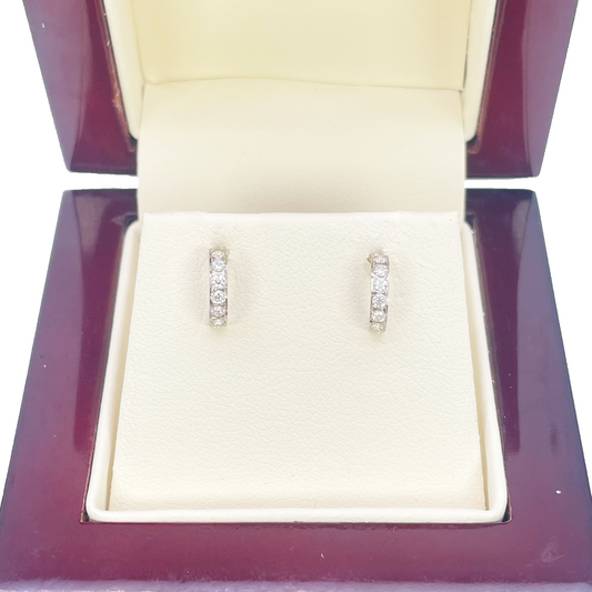 18ct White Gold Tiny Half Hoop Cubic Zirconia Children's Earrings 8.7mm Length 