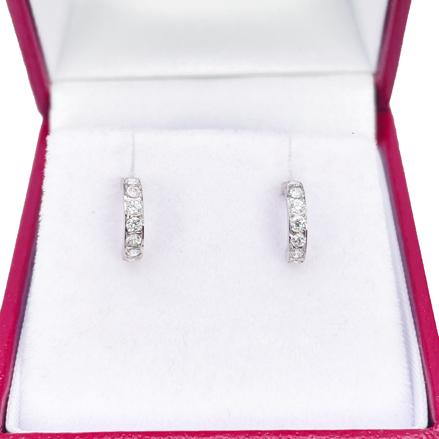 18ct White Gold Tiny Half Hoop Cubic Zirconia Children's Earrings 8.7mm Length 