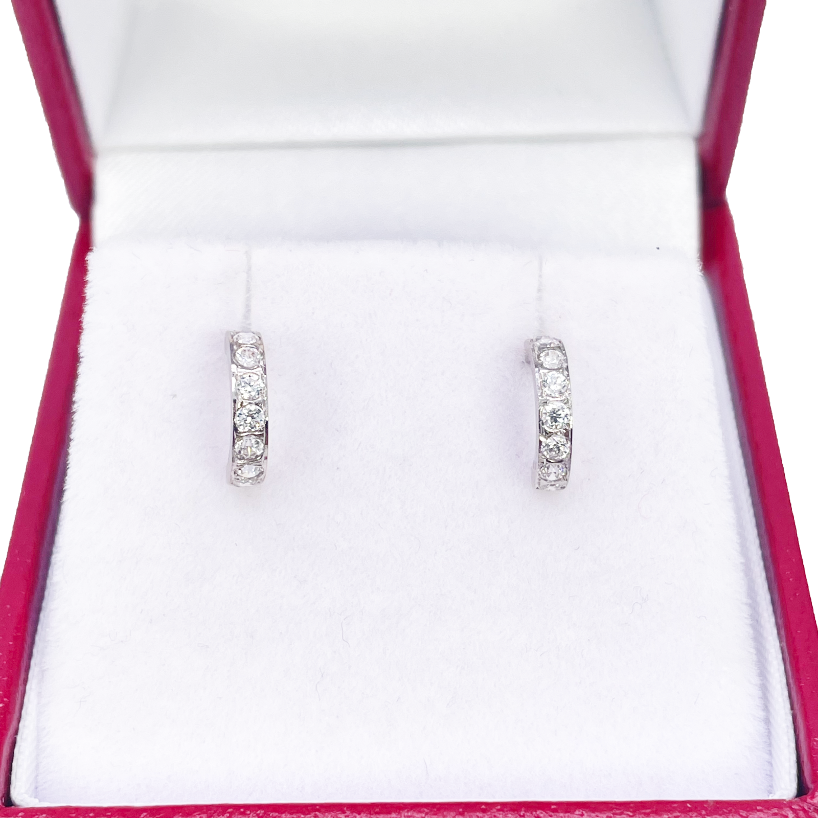 18ct White Gold Tiny Half Hoop Cubic Zirconia Children's Earrings 8.7mm Length 