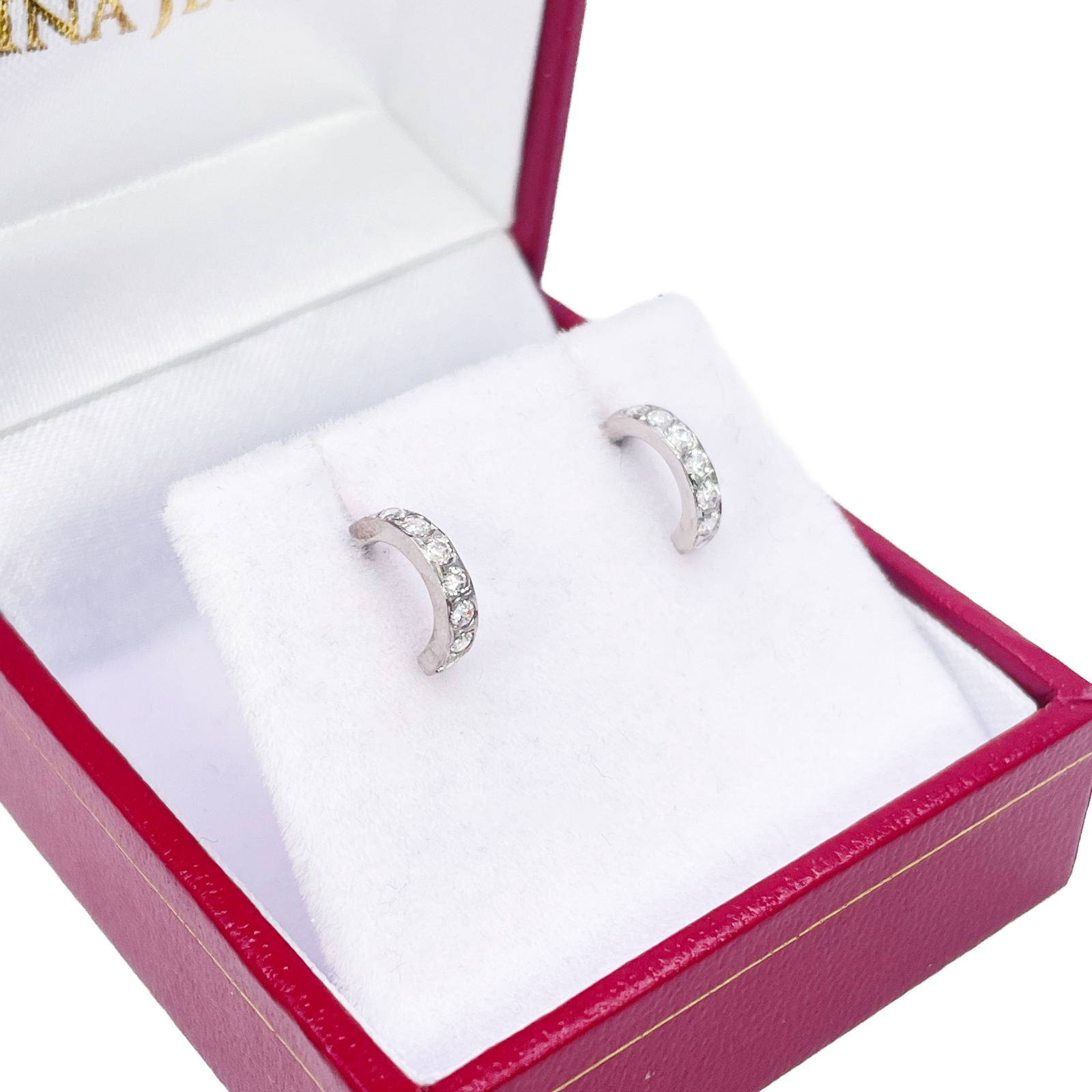 18ct White Gold Tiny Half Hoop Cubic Zirconia Children's Earrings 8.7mm Length 