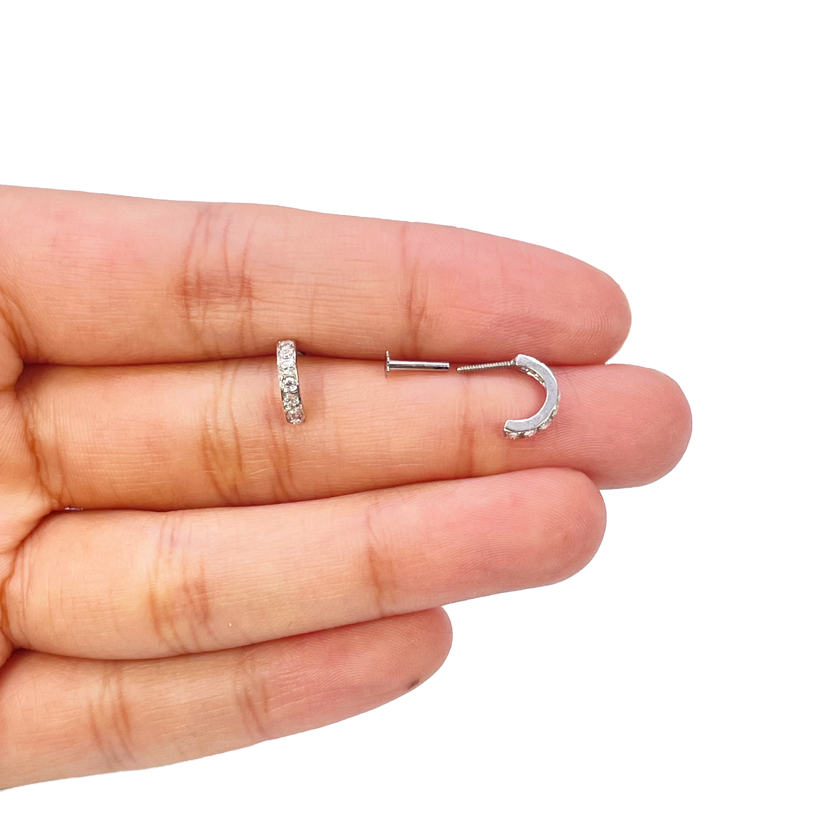 18ct White Gold Tiny Half Hoop Cubic Zirconia Children's Earrings 8.7mm Length 
