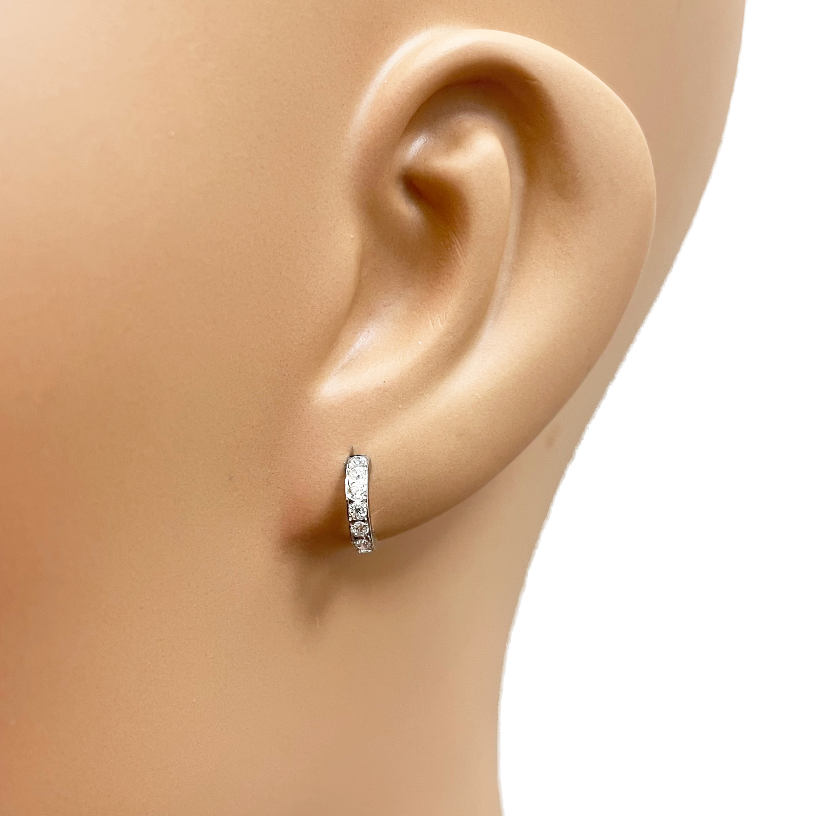 18ct White Gold Tiny Half Hoop Cubic Zirconia Children's Earrings 8.7mm Length 