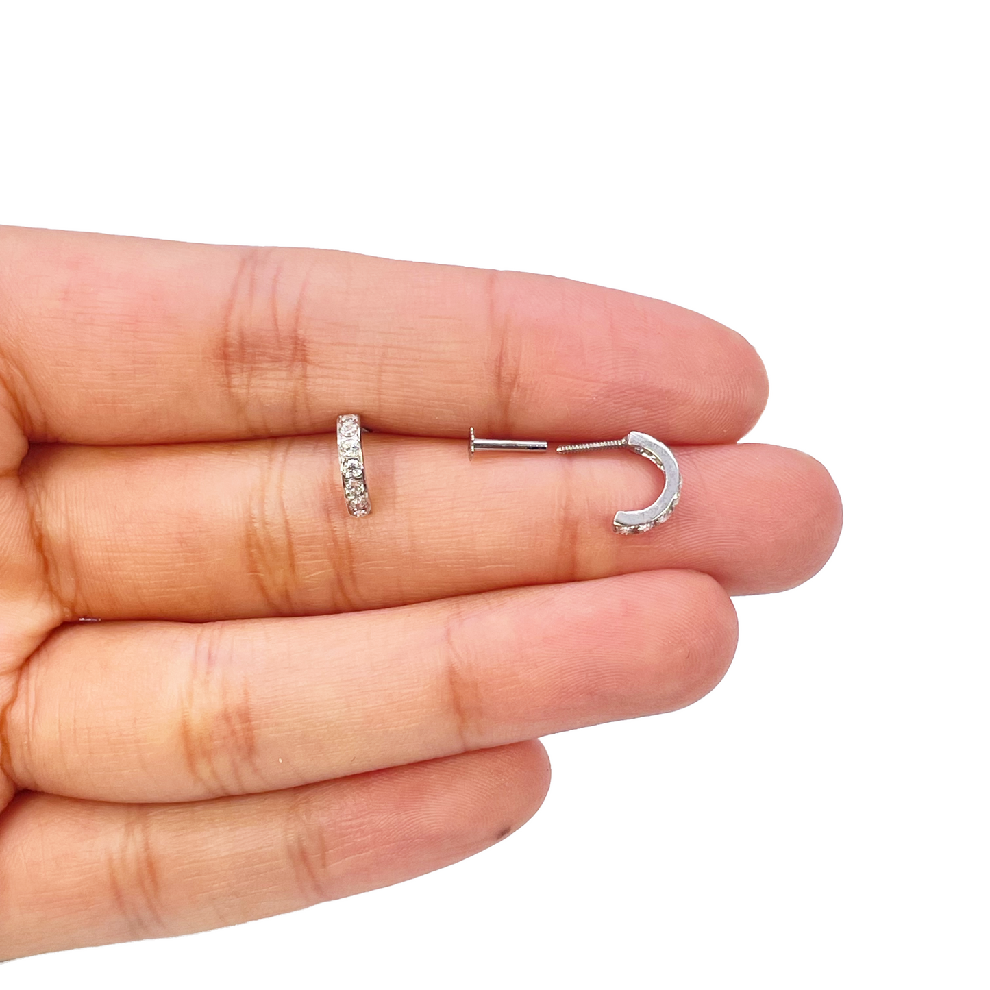 18ct White Gold Tiny Half Hoop Cubic Zirconia Children's Earrings 8.7mm Length