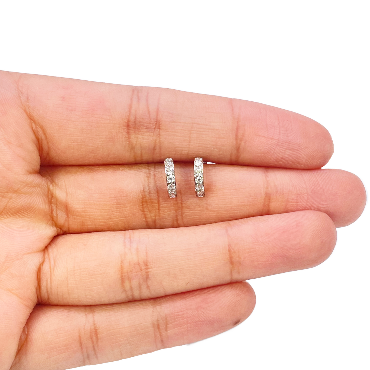 18ct White Gold Tiny Half Hoop Cubic Zirconia Children's Earrings 8.7mm Length