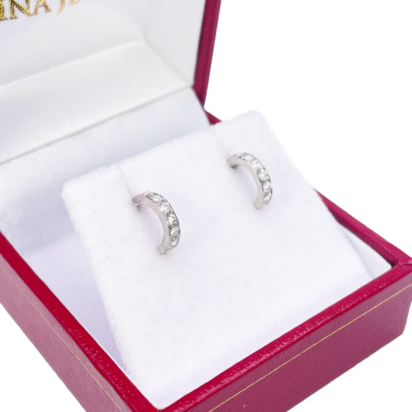 18ct White Gold Tiny Half Hoop Cubic Zirconia Children's Earrings 8.7mm Length