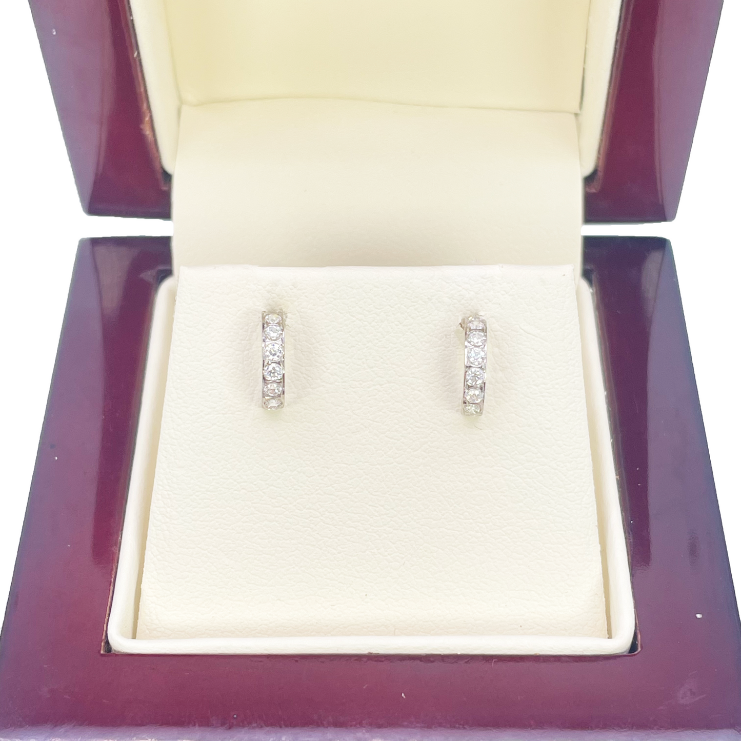 18ct White Gold Tiny Half Hoop Cubic Zirconia Children's Earrings 8.7mm Length