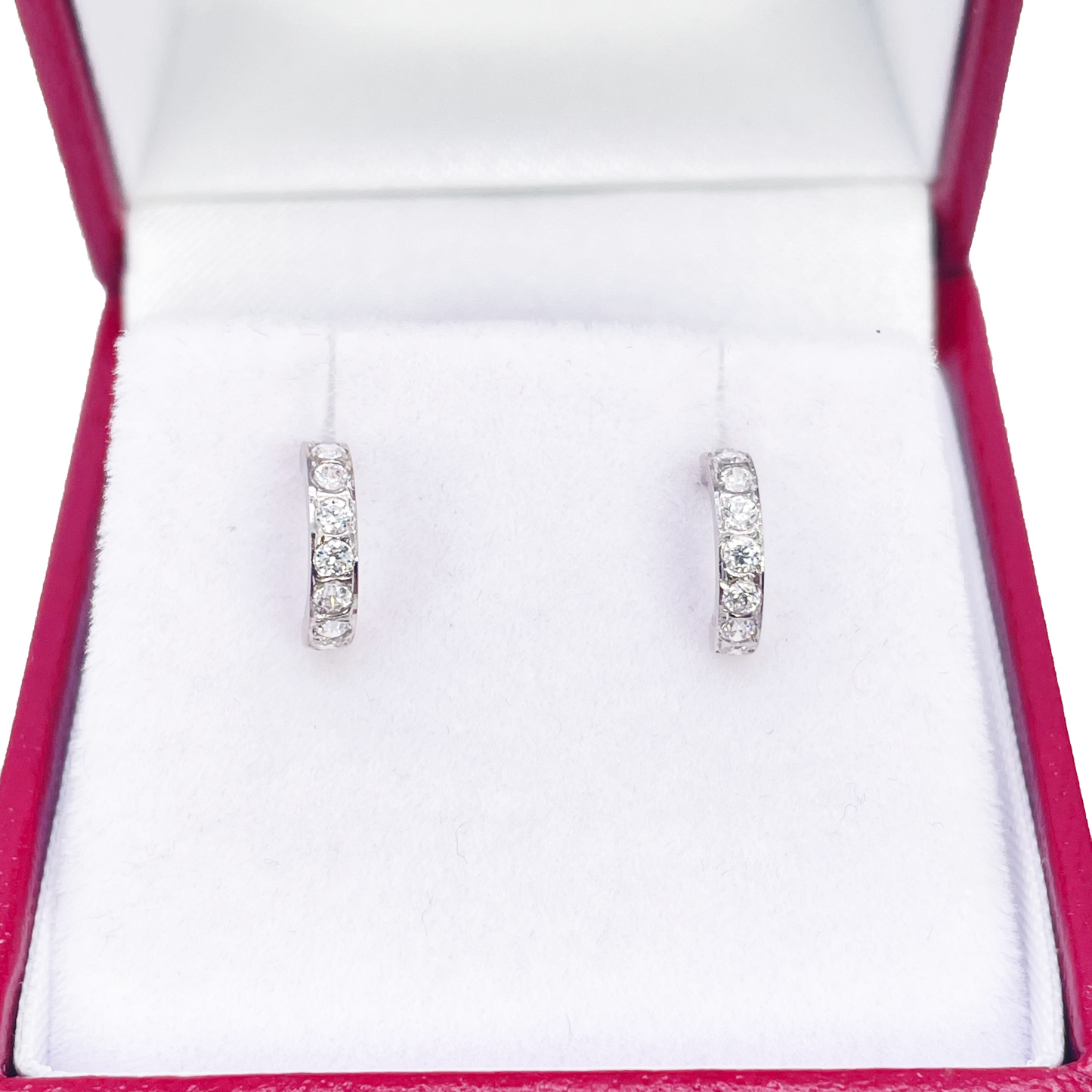 18ct White Gold Tiny Half Hoop Cubic Zirconia Children's Earrings 8.7mm Length