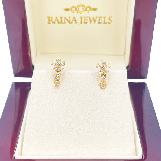22ct Yellow Gold Small Floral Hoop Huggie Children's Earrings 5.4mm Diameter 