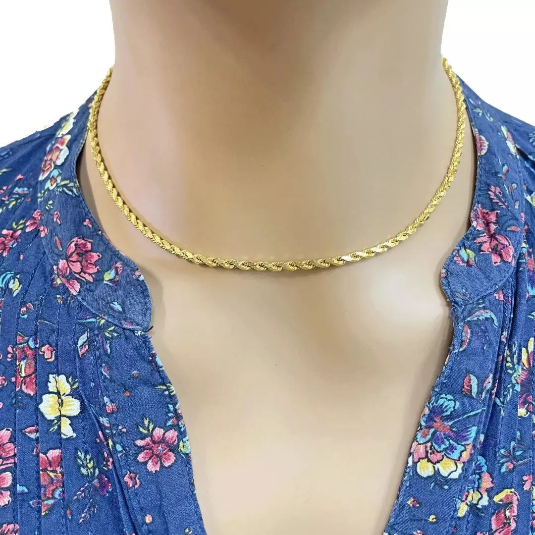 22ct Yellow Gold Solid Twisted Diamond Rope Chain Necklace 16 Inches 2.5mm Width 