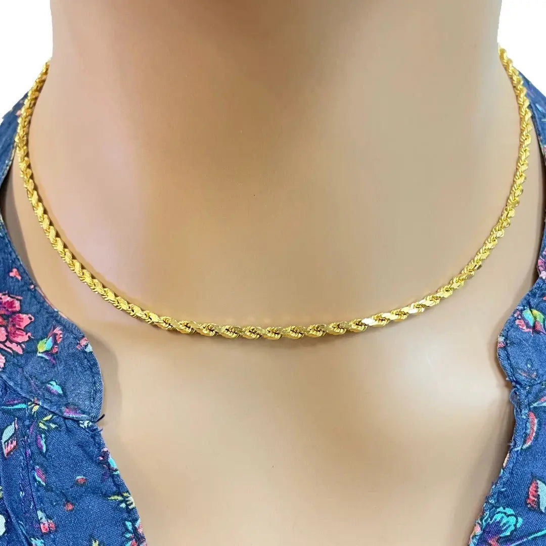 22ct Yellow Gold Solid Twisted Diamond Rope Chain Necklace 16 Inches 2.5mm Width 
