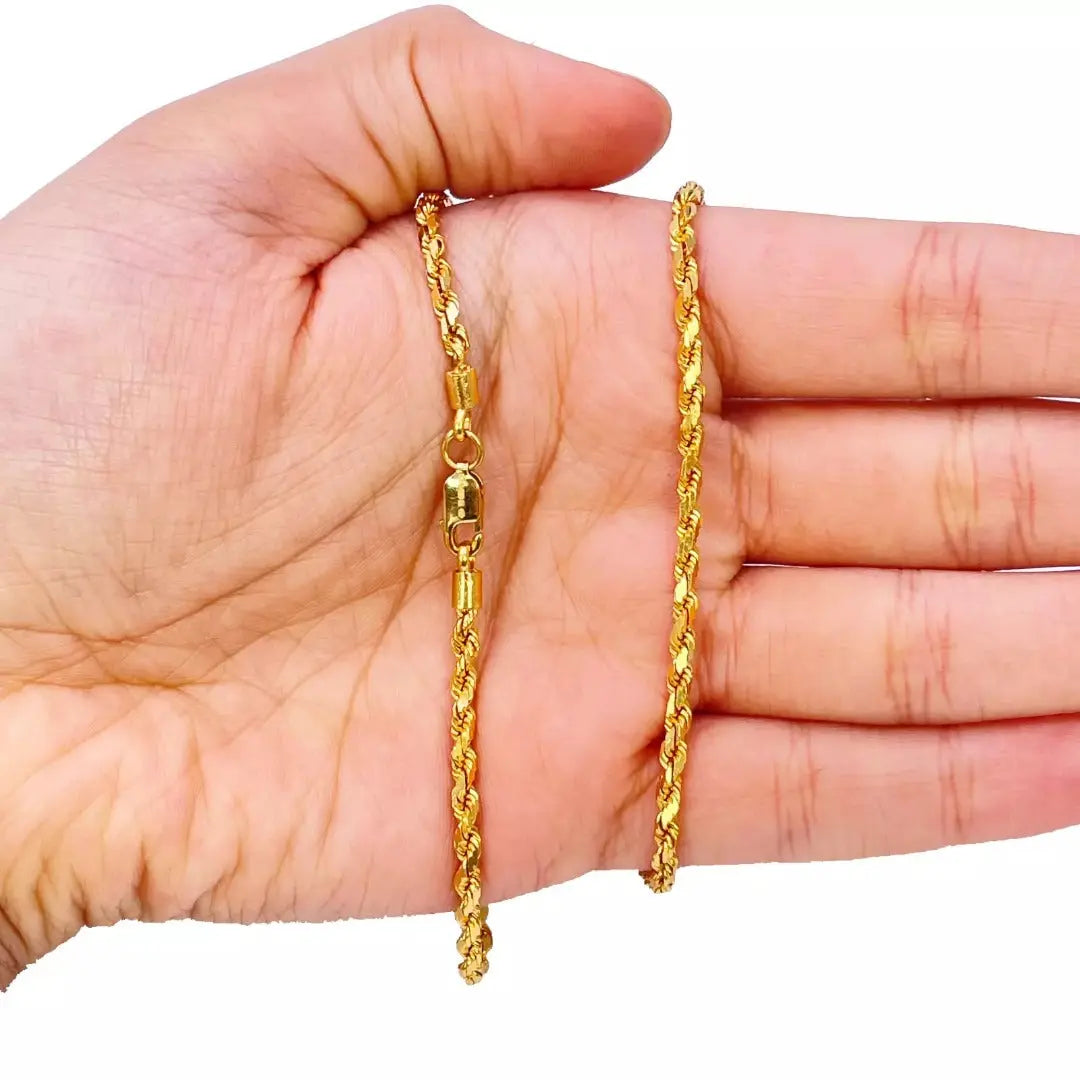 22ct Yellow Gold Solid Twisted Diamond Rope Chain Necklace 16 Inches 2.5mm Width 