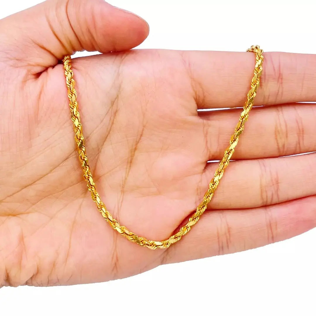 22ct Yellow Gold Solid Twisted Diamond Rope Chain Necklace 16 Inches 2.5mm Width 