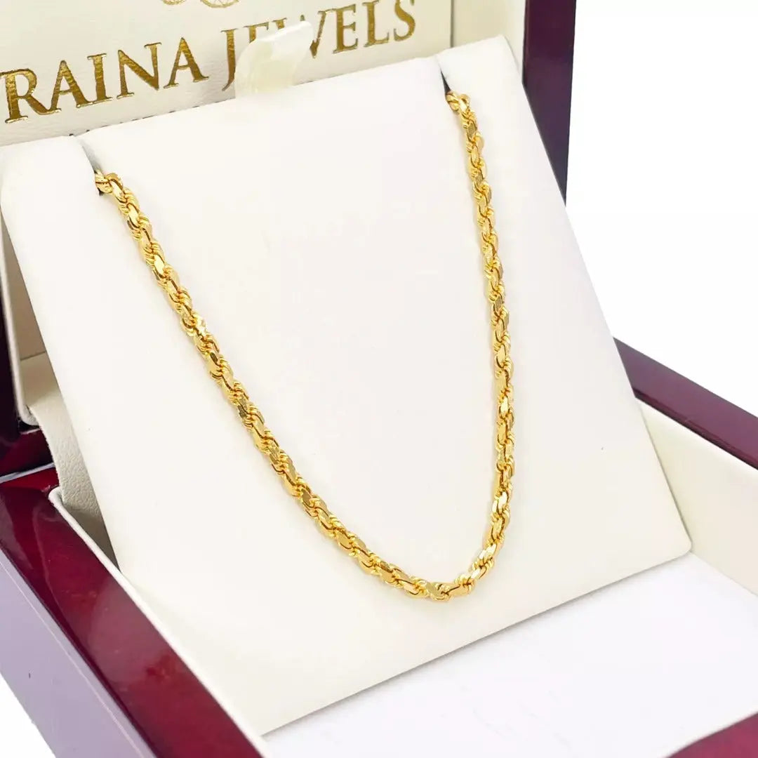 22ct Yellow Gold Solid Twisted Diamond Rope Chain Necklace 16 Inches 2.5mm Width 