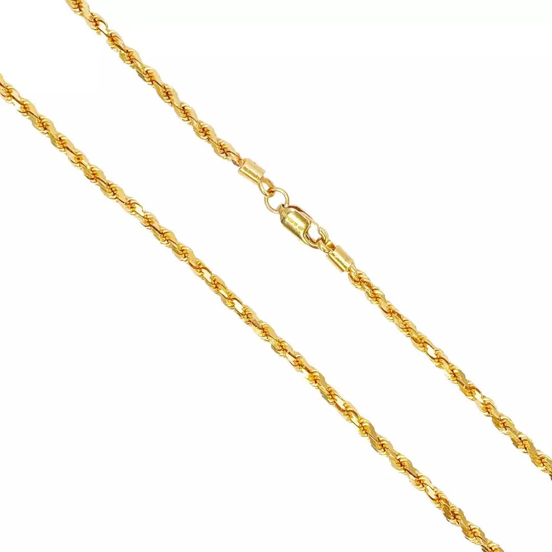 22ct Yellow Gold Solid Twisted Diamond Rope Chain Necklace 16 Inches 2.5mm Width 