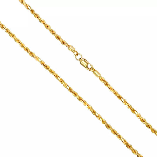22ct Yellow Gold Solid Twisted Diamond Rope Chain Necklace 16 Inches 2.5mm Width 